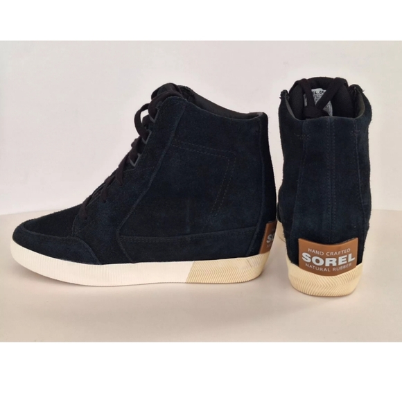 US8.5 Sorel Out N About II Wedge Suede Ankle Boots Black Waterproof - Picture 3 of 13